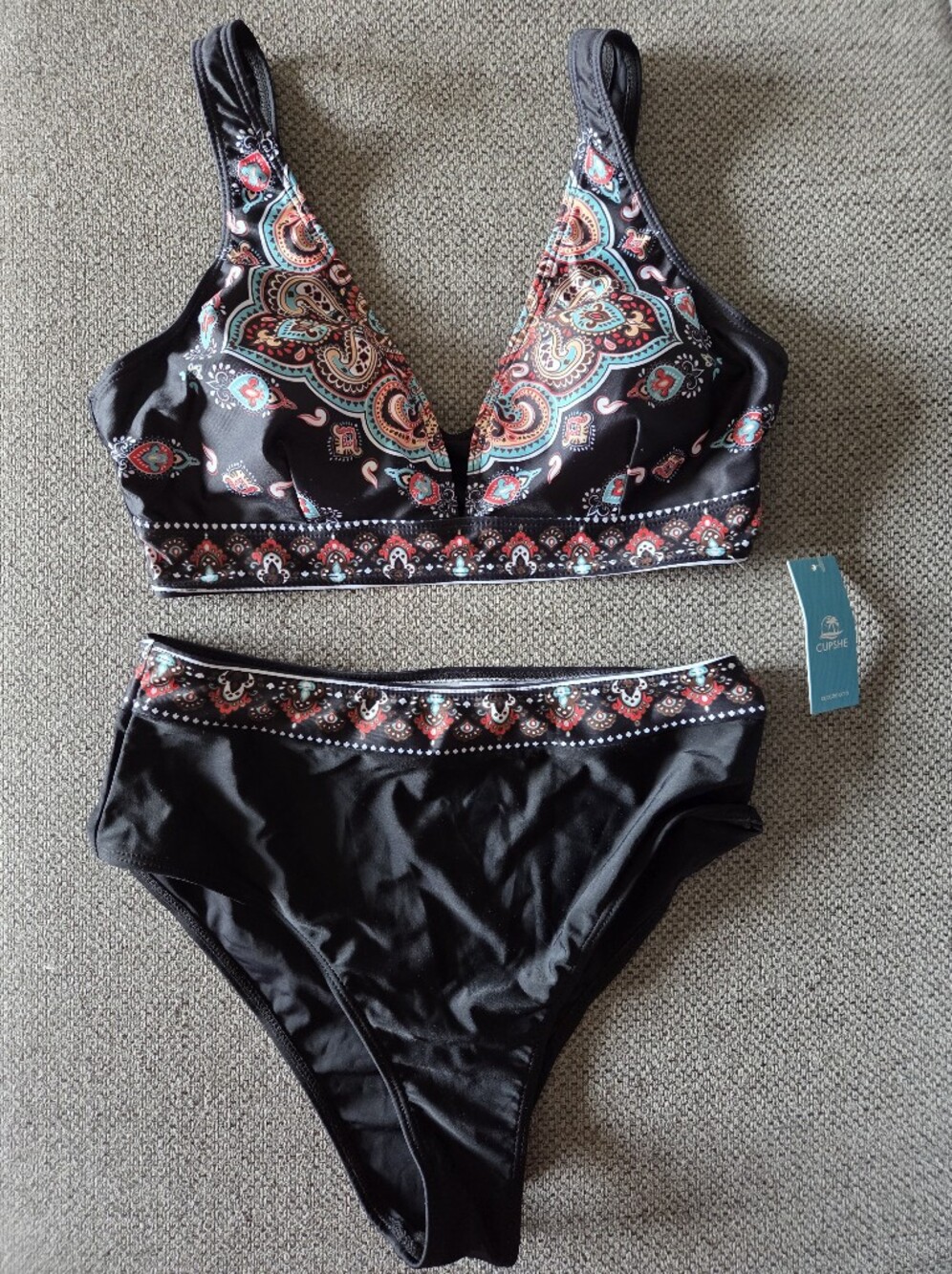 NWT Cupshe Black Mandalay Boho Bikini Set